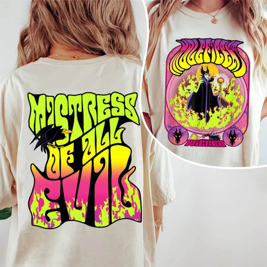 Two Sided Wicked Maleficent Mistress Of All Evil Comfort Colors Shirt, Vintage 70s Sleeping Beauty Disney Villain T-shirt, Disneyland Trip
