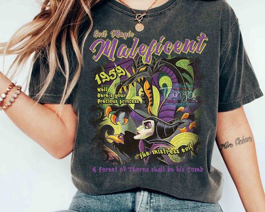 Vintage Maleficent Dragon Graffiti T-shirt, Disney Sleeping Beauty Villains Retro Tee, Aurora Princess, Disneyland Family Vacation 2024 Trip
