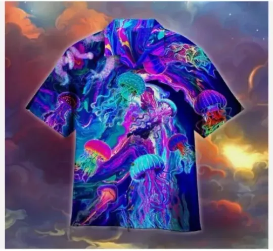 Neon Jellyfish Under The Sea 3D AOP HAWAIIAN SHIRT SUMMER BEACH ALOHA
