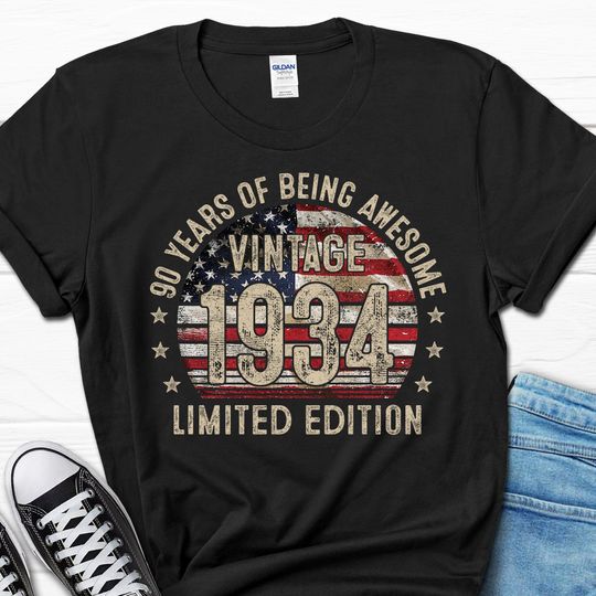 90th Birthday Men's T-Shirt, 90 Year Birthday Tee For Him, 90th Bday Shirt From Wife, 1934 Gifts For Men, 90 Years Funny Husband Gift
