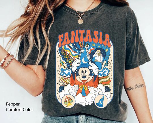 Vintage 70s Sorcerer Mickey Mouse Comfort Colors Shirt, Disney Fantasia T-shirt,  Magic Wizard, Magic Broom, Disney World Disneyland Trip