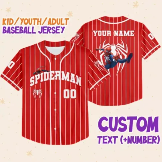 Personalize Spiderman Superhero Red, Custom Kid Youth Adult Disney Jersey Spider