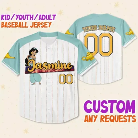 Custom Disney Princess Jasmine Aladdin, Custom Name Disney Game Day Jersey
