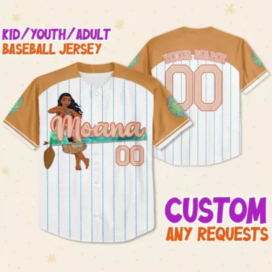 Custom Disney Princess Moana, Personalized Name Disney Baseball Jersey Moana