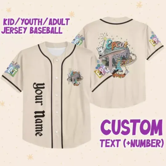 Personalize Disney Epcot Since 1982, Custom Kid Youth Adult Disney Baseball Jersey