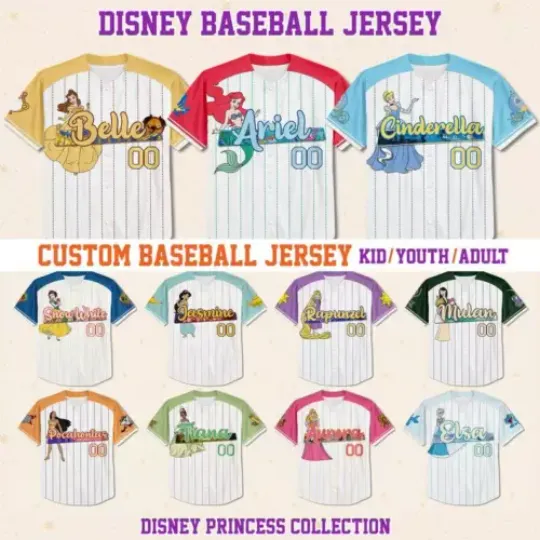 Custom Disney Princess Jersey Collection, Custom Name Disney Game Day Jersey