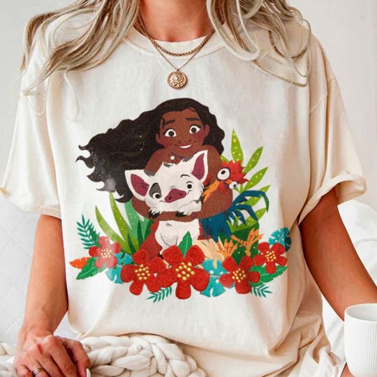 Moana Princess Hei Hei Rooster Pua Aloha Floral Shirt Funny Tee, Boys Tees, Vintage Graphic T-shirt