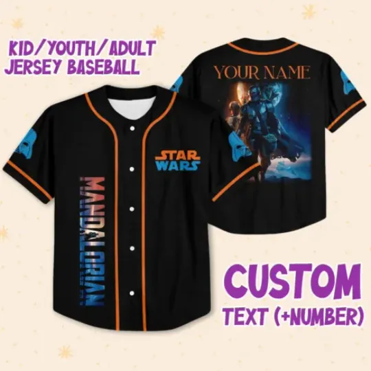 Personalize Starwar Mandalorian Custom Kids, Youth, Adult Disney Baseball Jersey