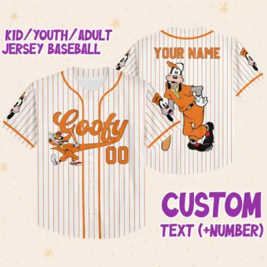 Personalize Disney Goofy Play Baseball Custom Kid Youth Adult Disney Baseball Jersey