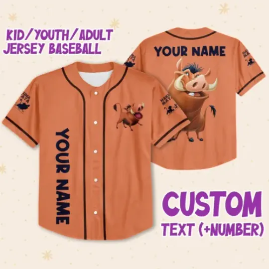 Personalize The Lion King Pumbba Funny Custom Kids, Youth, Adult Disney Baseball Jersey