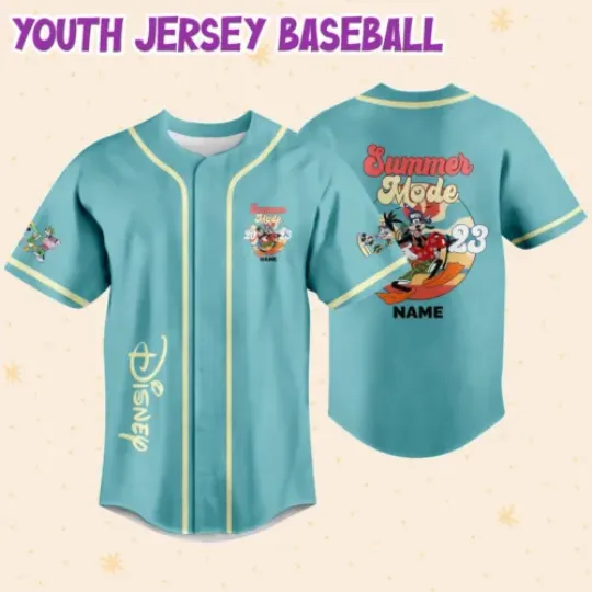 Personalize Disney Goofy Summer Mode Custom Kids, Youth, Adult Disney Baseball Jersey