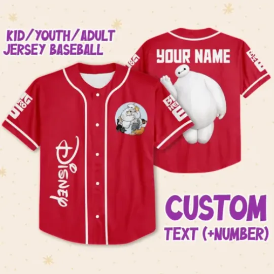 Personalized Disney Big Hero 6 BayMax Custom Kid Youth Adult 3D Disney Baseball Jersey