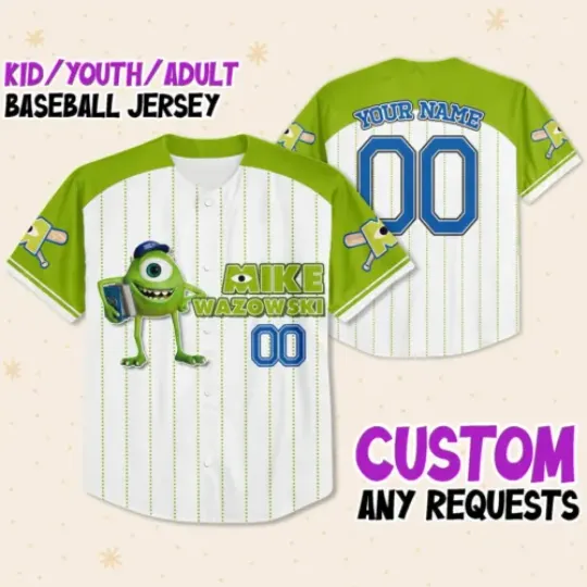 Custom Monster Inc Mike Green University Jersey, Disney Baseball Jersey, Gift For Him