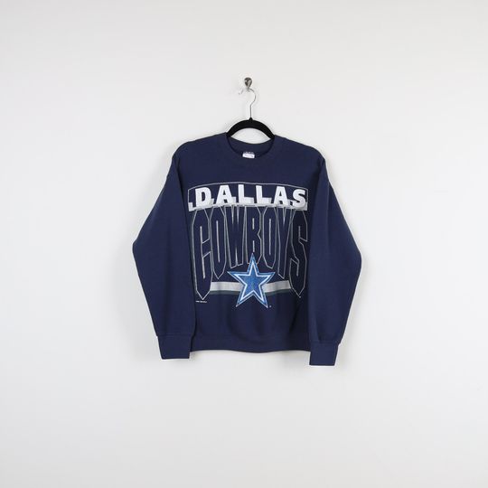 Vintage 90s Dallas Cowboys 1996 NFLP Football Graphic Print Crew Neck Sweater football Navy Blue Pullover Official Fan Sweatshirt