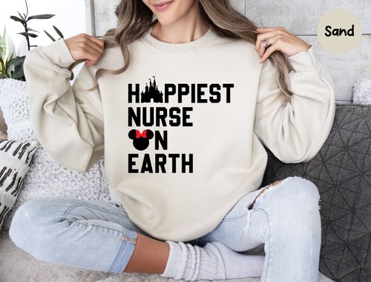 Happiest Nurse on Earth Disney Sweatshirt, Nurse Gift, Minnie Mouse Sweatshirt