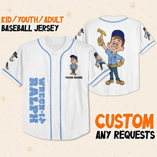 Custom Disney Wreck it Ralph Felix Simple Baseball Jersey