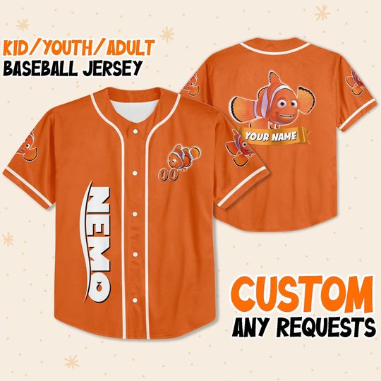 Personalized Disney Nemo Orange White Baseball Jersey