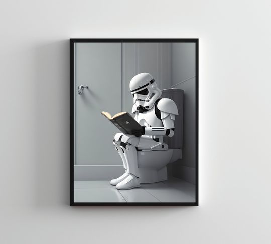 Creative SERIES , Funny Starwars wall poster, Starwars painting, Storm trooper wall art, Starwars prints, Bathroom art toilet
