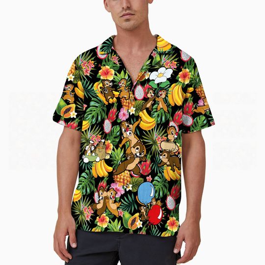 Disney Chip and Dale Hawaiian Shirt, Disney Floral Double Trouble Button Up Shirt