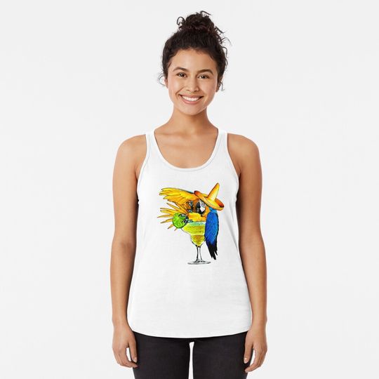 Party bird logo on the beach Racerback Tank Top