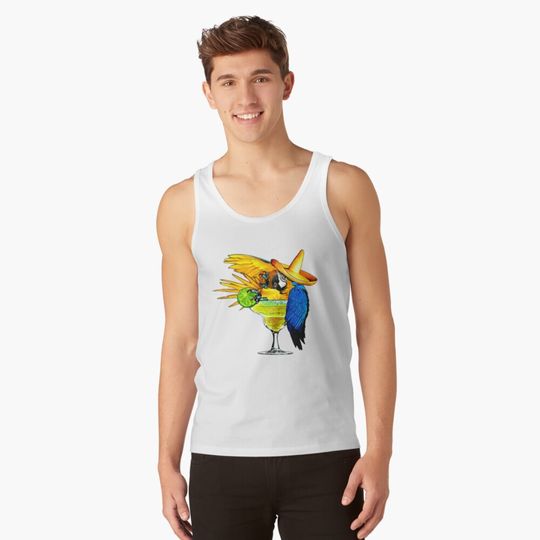 Parrot Drinking Tequila Tank Top, Jimmy Buffett Tank Tops