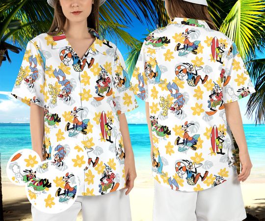 Goofy Vacation Hawaiian Shirt, Disneyland Summer Trip Hawaii Shirt, Goofy Dog Tropical Aloha Shirt, Goofy Movie Floral Button Shirt