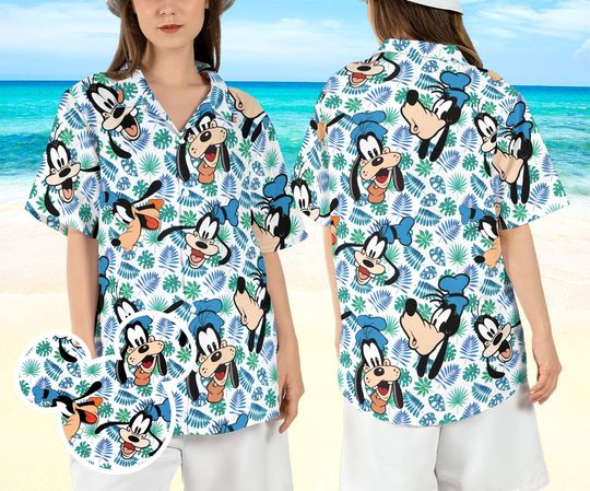 Goofy Beach Hawaiian Shirt, Tropical Goofy Dog Hawaii Shirt, Goofy Hibiscus Aloha Shirt, Disneyland Summer Button Shirt, Goofy Vacation