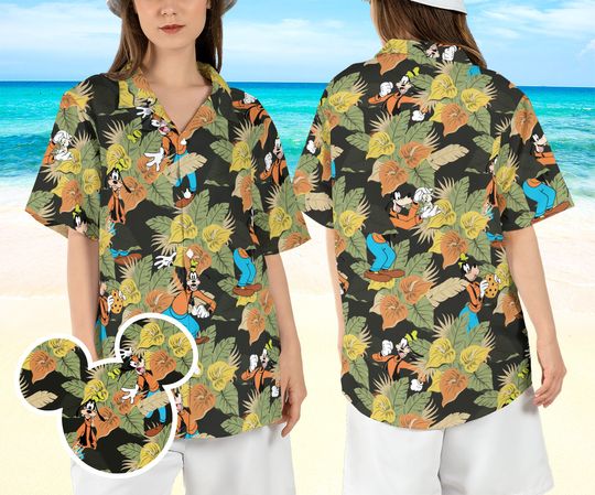 Goofy Beach Hawaiian Shirt, Goofy a Movie Hawaii Shirt, Goofy Dog Summer Aloha Shirt, Disneyland Tropical Vacation Short Sleeve Shirt