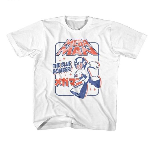 Mega Man Kids T-Shirt The Blue Bomber Kanji Retro Gamer