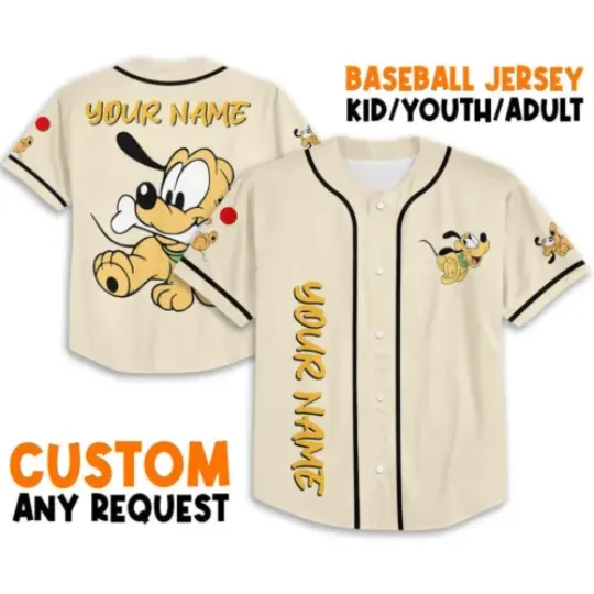 Personalize Disney Pluto Babi Custom Kids, Youth, Adult Disney Baseball Jersey