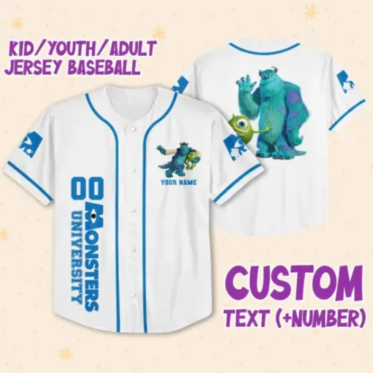 Personalize Monsters Inc Best Friend Custom Kids, Youth, Adult Disney Baseball Jersey