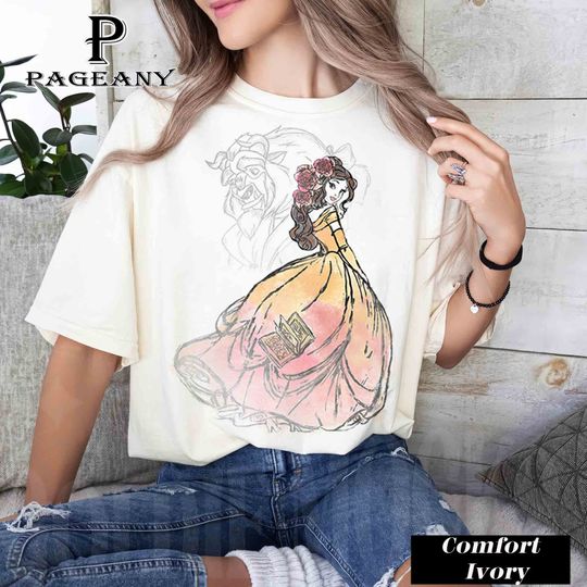 Disney Beauty And The Beast Belle & Beast Sketch Shirt
