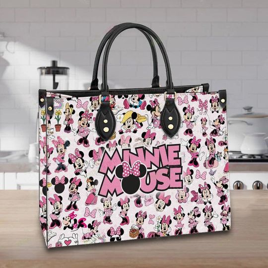 Minnie Mouse Leather Handbag, Disney Minnie Mouse Women Bag, Leather Shoulder Bag