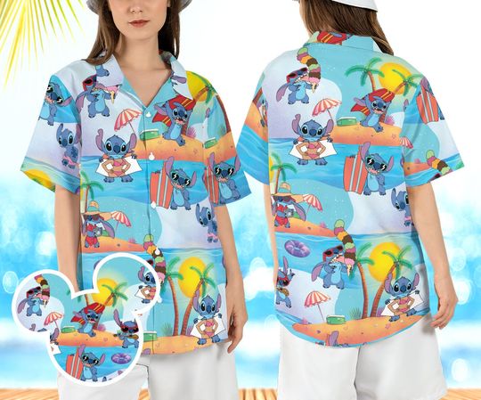 Stitch Surfing Hawaiian Shirt, Stitch Coconut Tree Hawaii Shirt