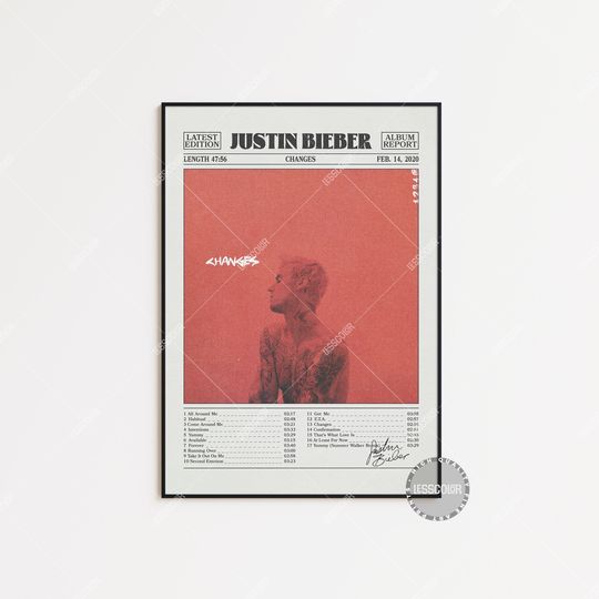 Justin Bieber Retro Newspaper Print, Changes Poster, Justin Bieber Poster