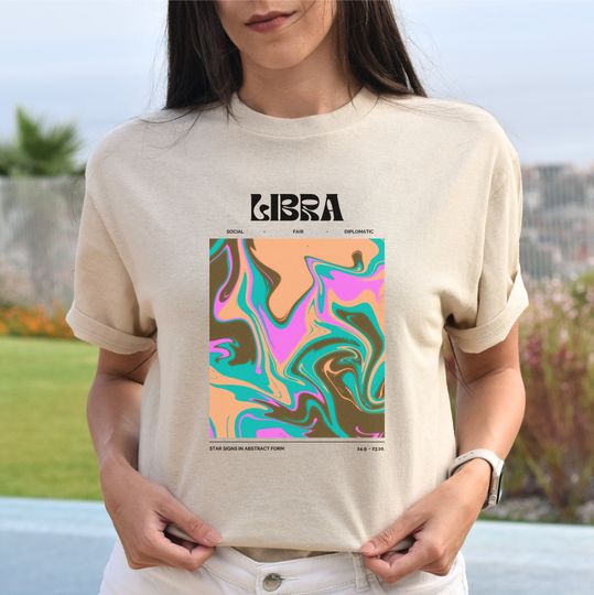 Libra Zodiac T-shirt with Abstract Art, Zodiac Facts T-shirt, Libra zodiac gift for her
