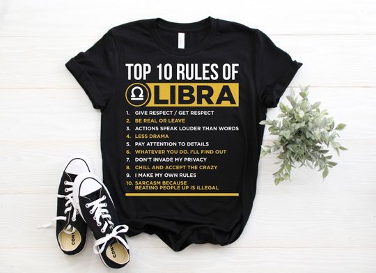 10 Rules of Libra Horoscope Zodiac Astrological Sign T-Shirt, Born On September 23 - October 22 Gifts