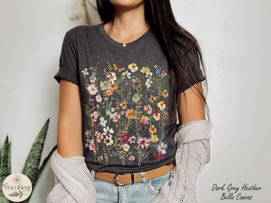 Discover Pressed Flowers Tshirt, Boho Wildflowers Cottagecore