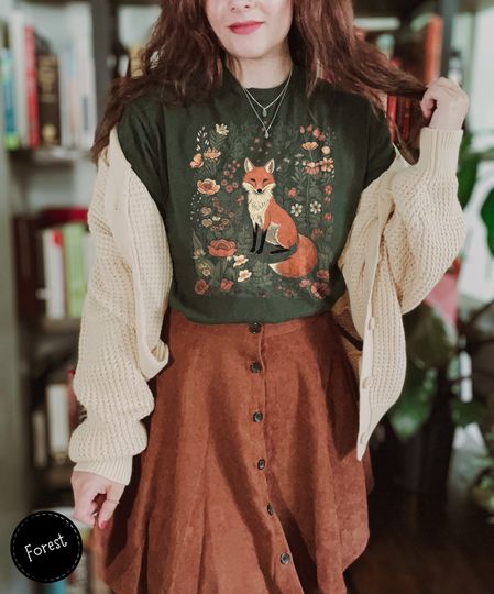 Discover Cute Flower Fox Shirt, Vintage Floral Cottagecore Shirt