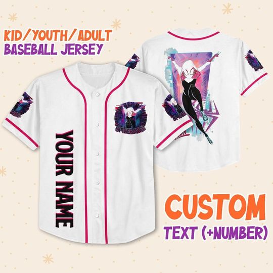 Personalize Spider Gwen Custom Kids, Youth, Adult Disney Baseball