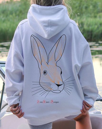 Rabbit Hoodie, Cute Rabbit, Gift for her,  Gifts for Animal Lovers, Minimalist Clothing