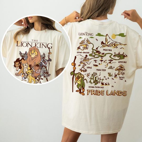 Disney Lion King Rafiki Simba Pride Lands Map Double Sided Shirt
