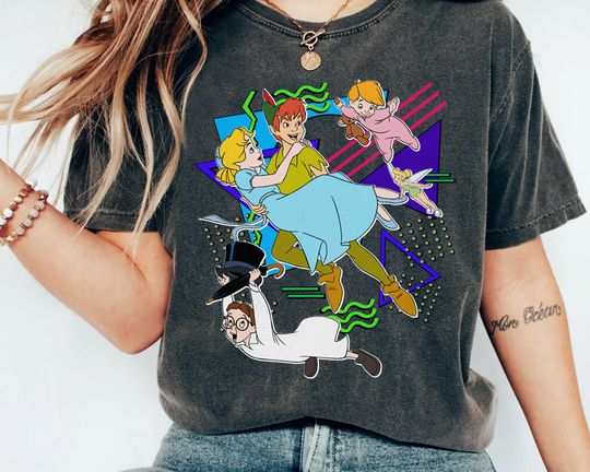 Disney Retro 90s Style Group Shot Peter Pan Characters Squad Shirt