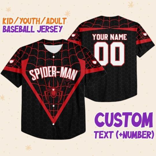 Personalize Spiderman Miles Morales Symbol Black Red, Disney Baseball Jersey
