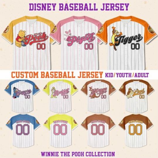 Custom Winnie the Pooh Collection Baseball Jersey Team Disney Baseball Jersey