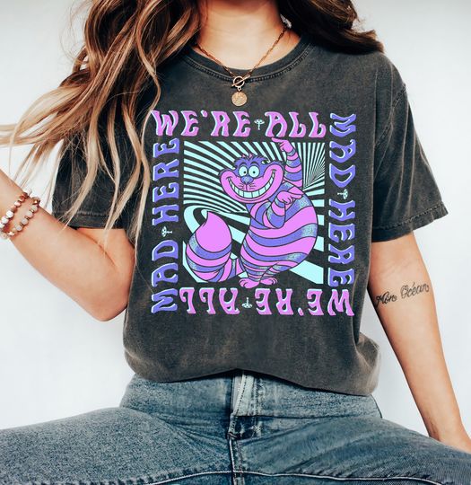 Disney Alice In Wonderland Cheshire Cat We're All Mad Box Up T-Shirt