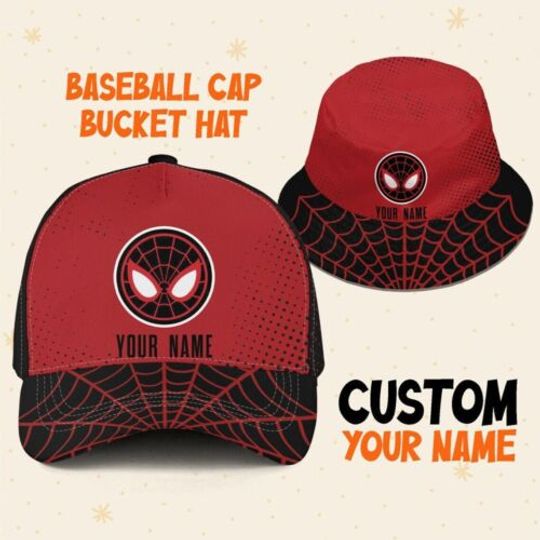 Custom Spiderman Miles Logo Cap, Custom Disney Hat Spiderman Baseball Cap Bucket