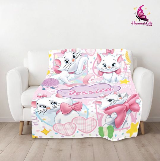 Personalized The Aristocats Marie Fleece Blanket | Custom Disneyland Blanket | Magic Kingdom Blanket