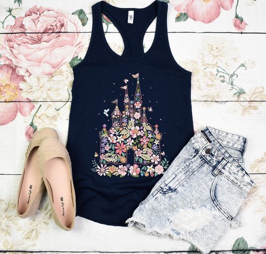 Floral Castle Tank Top, Floral Magic Kingdom Tank Top