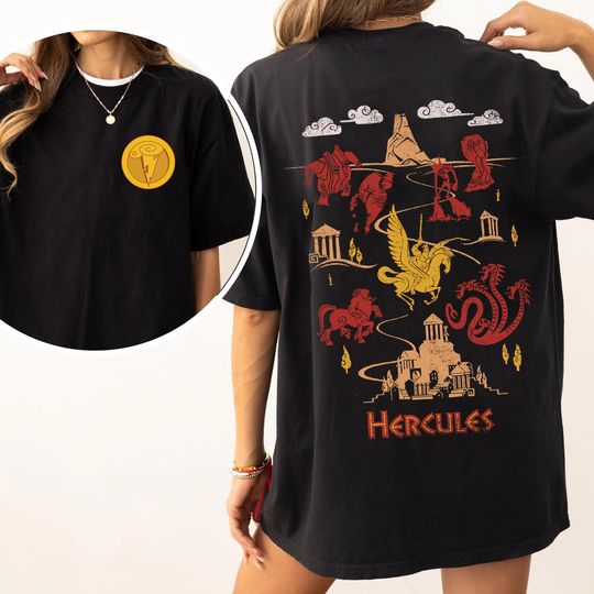 Disney Hercules Symbol of The Gods Titan Map Double Sided Shirt